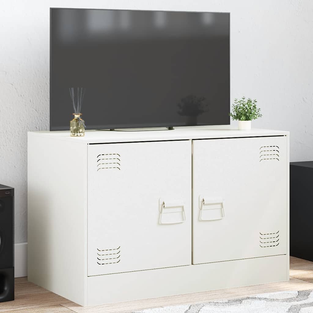 vidaXL ТВ шкаф бял 67x39x44 см стомана