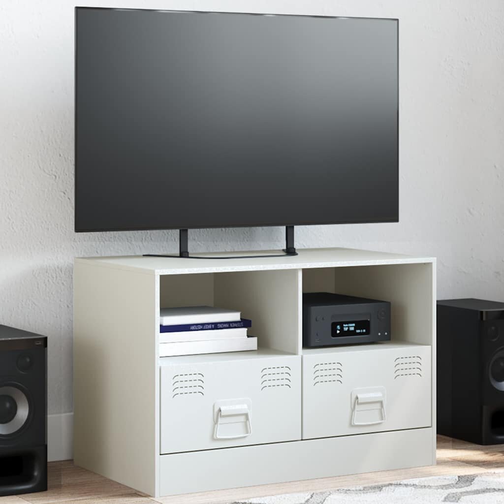 vidaXL ТВ шкаф бял 67x39x44 см стомана
