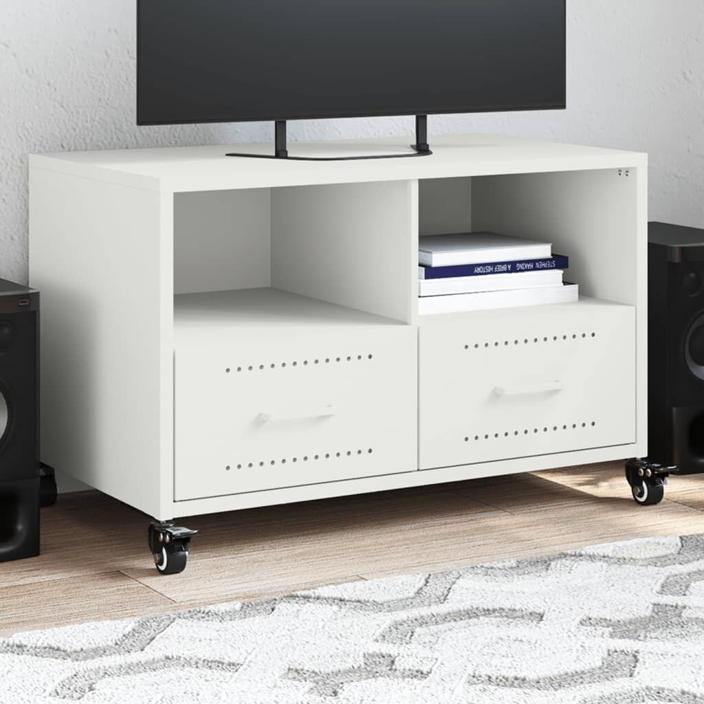 vidaXL ТВ шкаф бял 68x39x435 см стомана