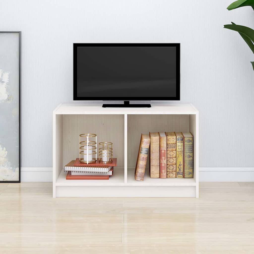 vidaXL ТВ шкаф бял 70x33x42 см бор масив
