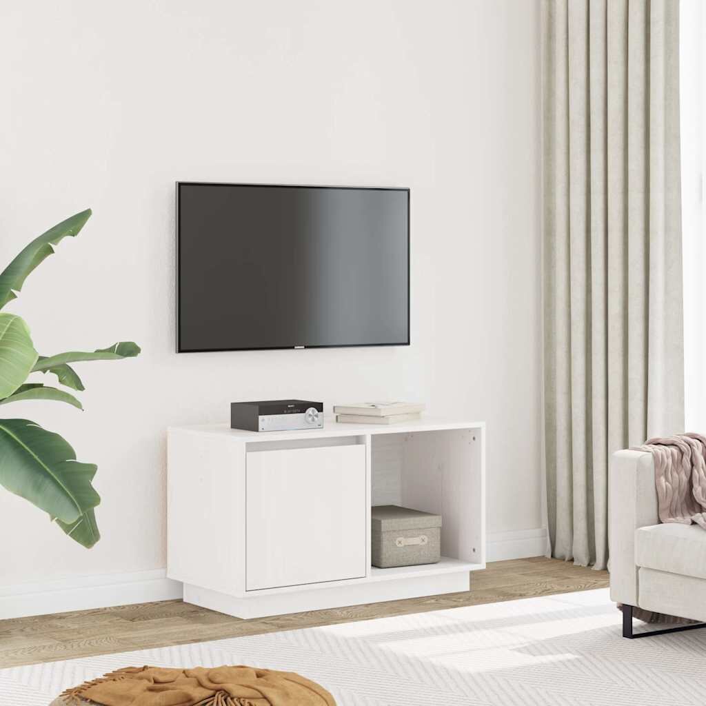vidaXL ТВ шкаф бял 74x35x44 см бор масив