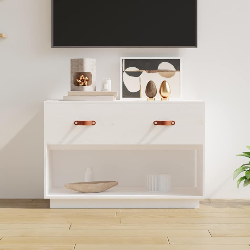 vidaXL ТВ шкаф бял 90x40x60 см бор масив