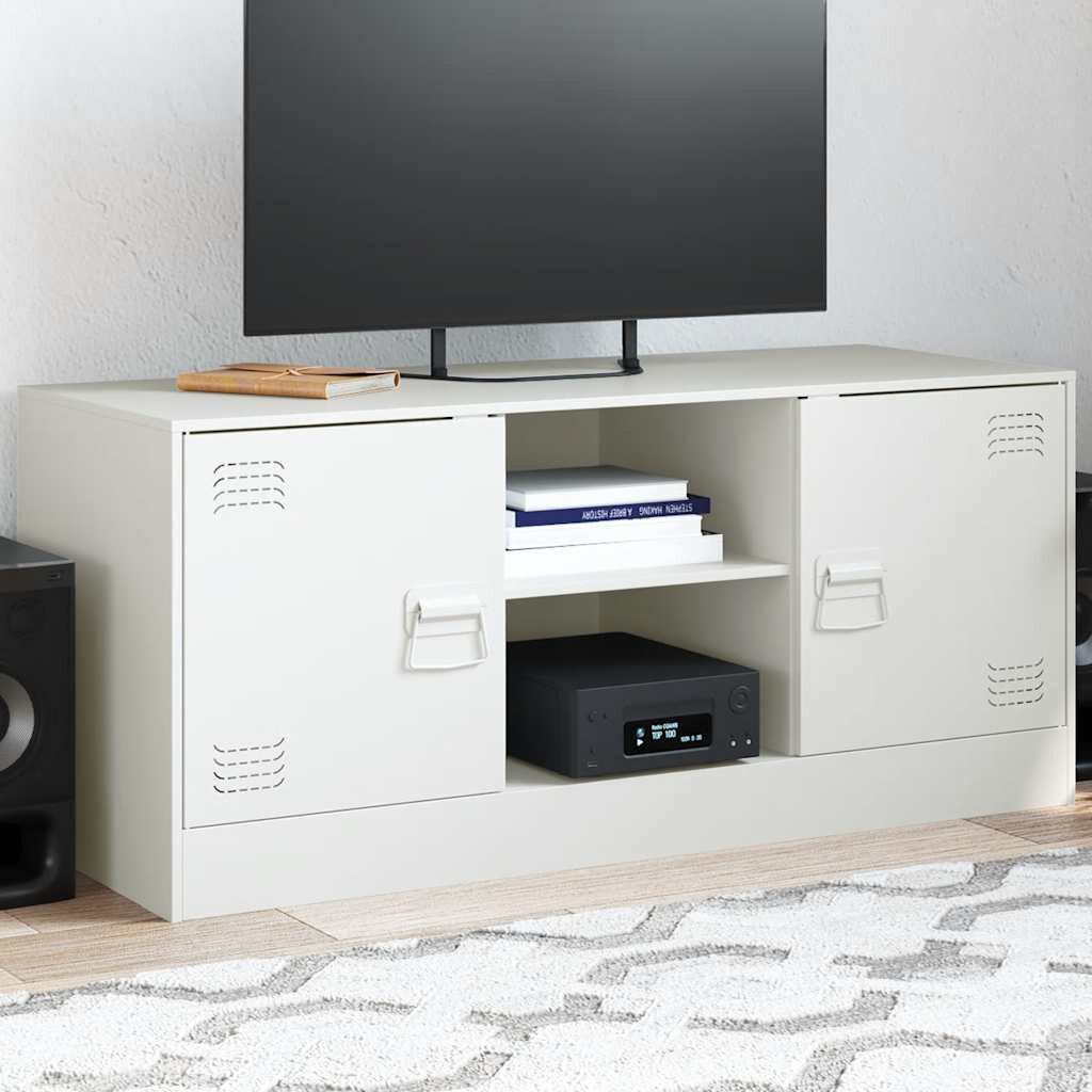 vidaXL ТВ шкаф бял 99x39x44 см стомана