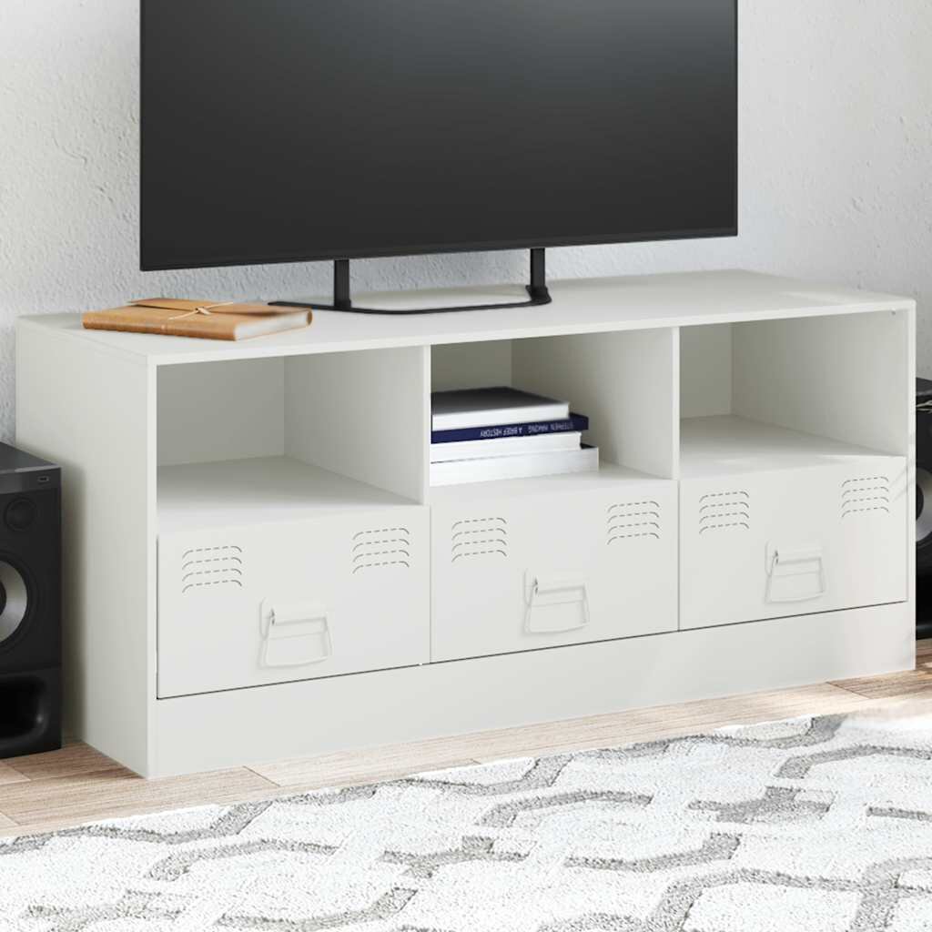 vidaXL ТВ шкаф бял 99x39x44 см стомана