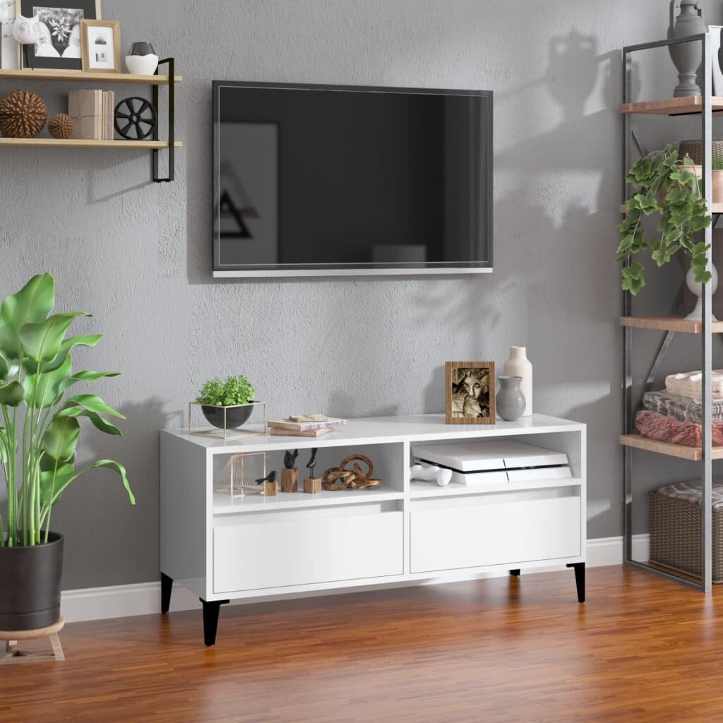 vidaXL ТВ шкаф бял гланц 100x345x445 см инженерно дърво