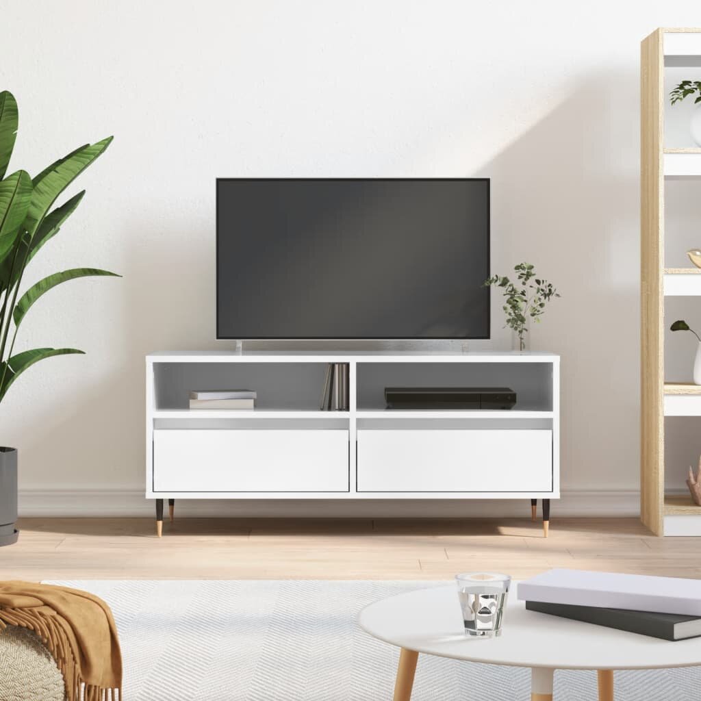 vidaXL ТВ шкаф бял гланц 100x345x445 см инженерно дърво
