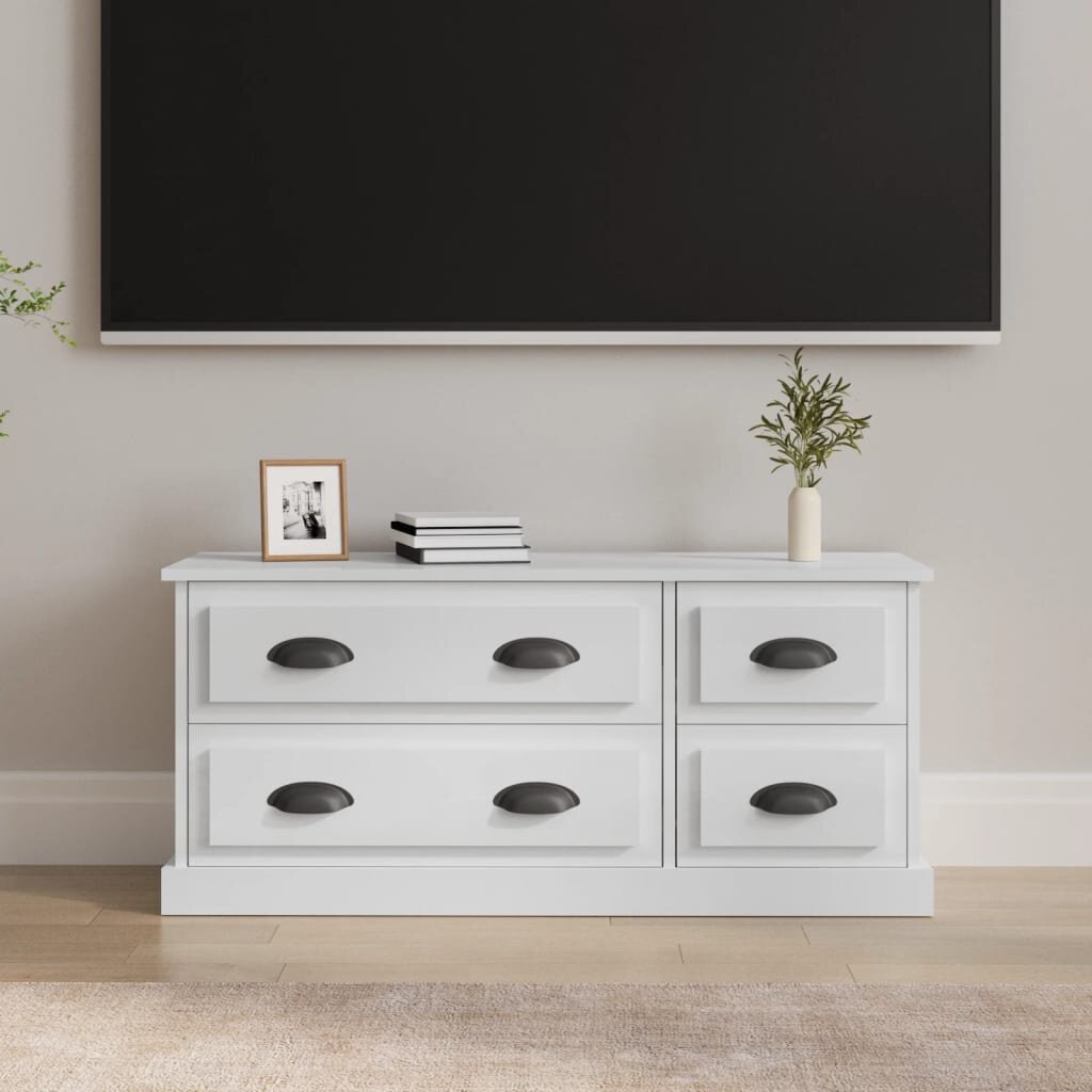 vidaXL ТВ шкаф бял гланц 100x355x45 см инженерно дърво