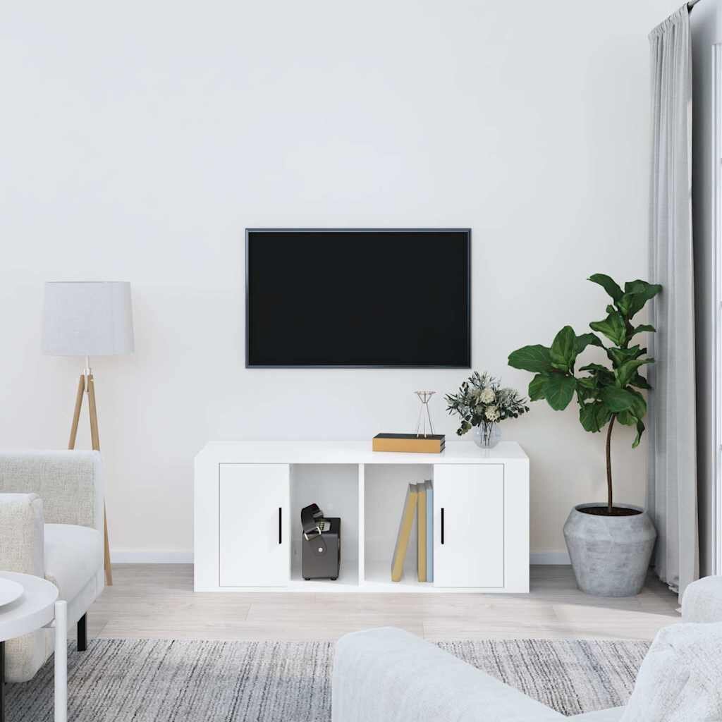 vidaXL ТВ шкаф бял гланц 100x35x40 см инженерно дърво