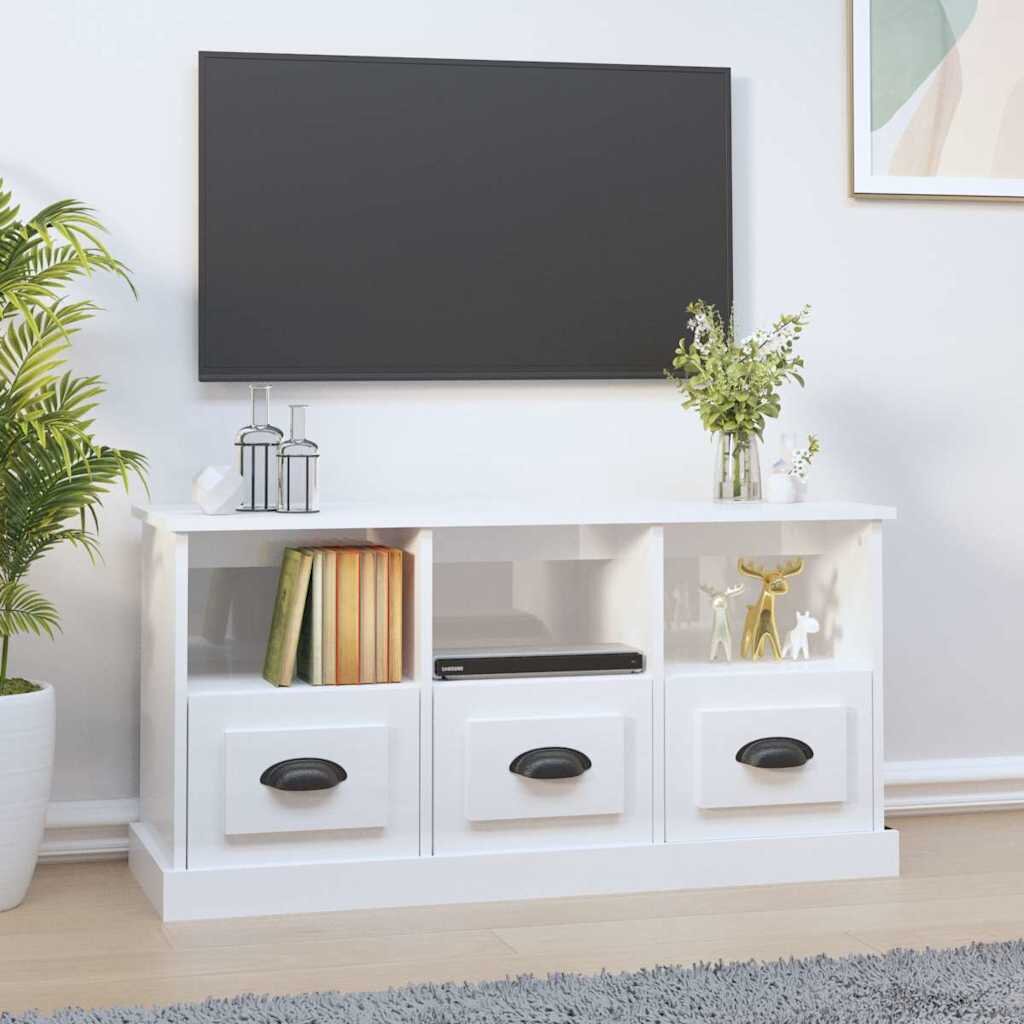 vidaXL ТВ шкаф бял гланц 100x35x50 см инженерно дърво