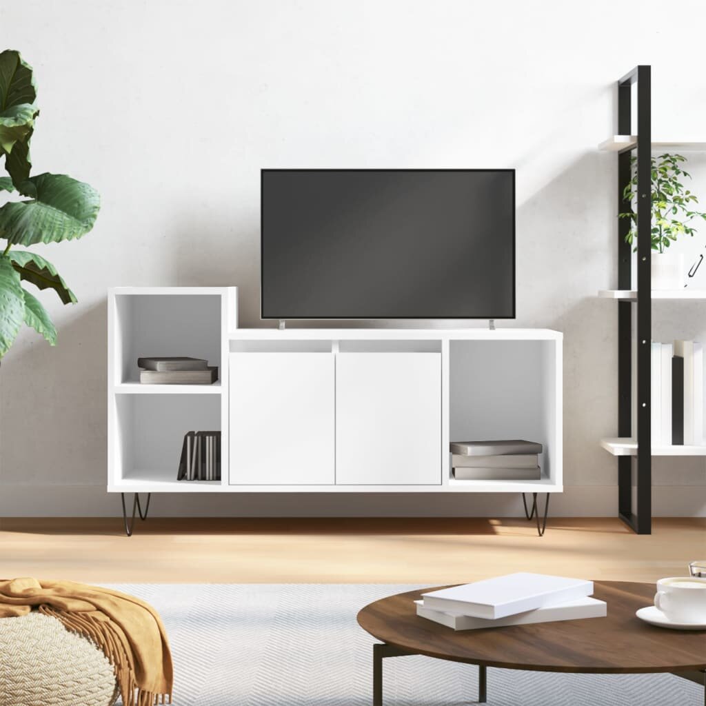 vidaXL ТВ шкаф бял гланц 100x35x55 см инженерно дърво