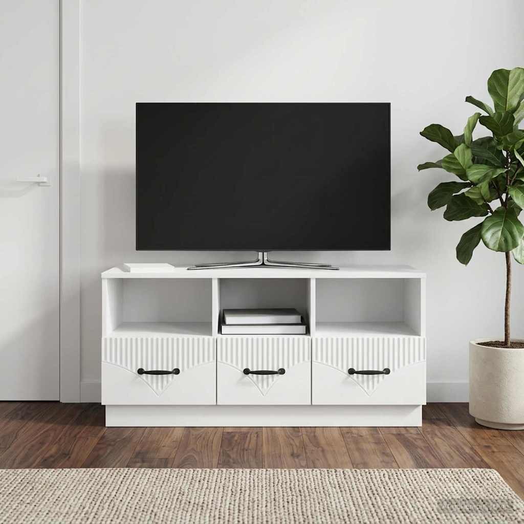 vidaXL ТВ шкаф Бял гланц 102 x 345 x 47 см Инженерна дървесина