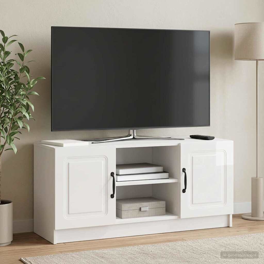 vidaXL ТВ шкаф Бял гланц 102 x 345 x 47 см Инженерна дървесина