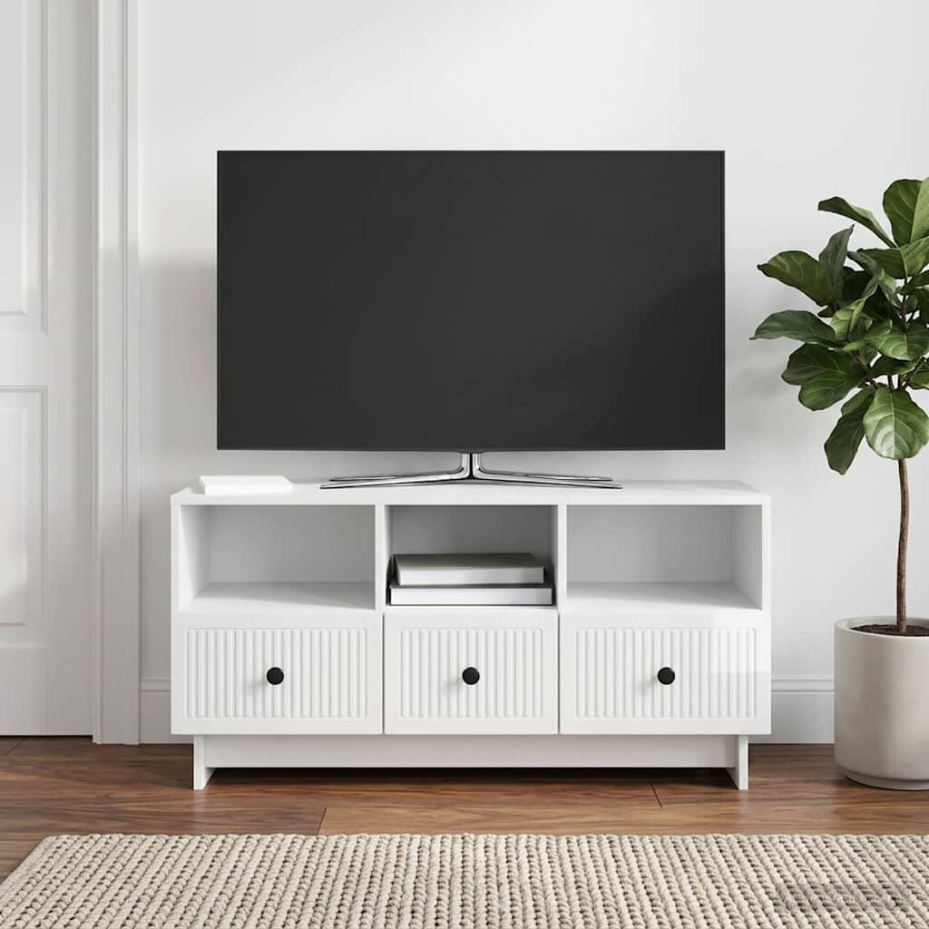 vidaXL ТВ шкаф Бял гланц 102 x 345 x 50 см Инженерна дървесина