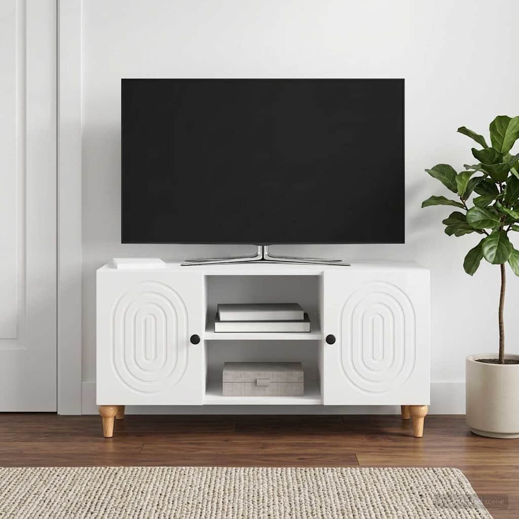 vidaXL ТВ шкаф Бял гланц 102 x 345 x 50 см Инженерна дървесина