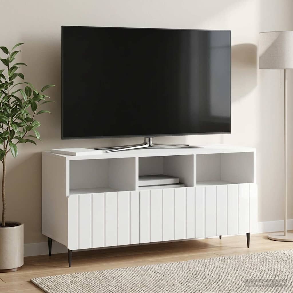 vidaXL ТВ шкаф Бял гланц 102 x 345 x 50 см Инженерна дървесина