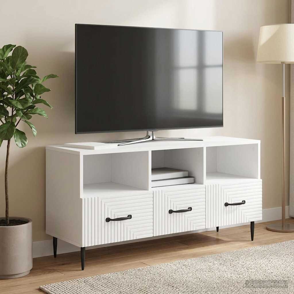 vidaXL ТВ шкаф Бял гланц 102 x 345 x 50 см Инженерна дървесина