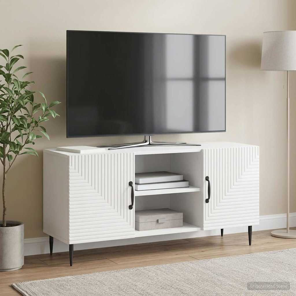 vidaXL ТВ шкаф Бял гланц 102 x 345 x 50 см Инженерна дървесина