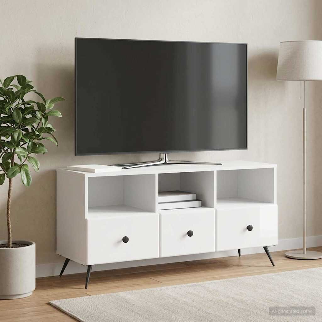 vidaXL ТВ шкаф Бял гланц 102 x 345 x 50 см Инженерна дървесина