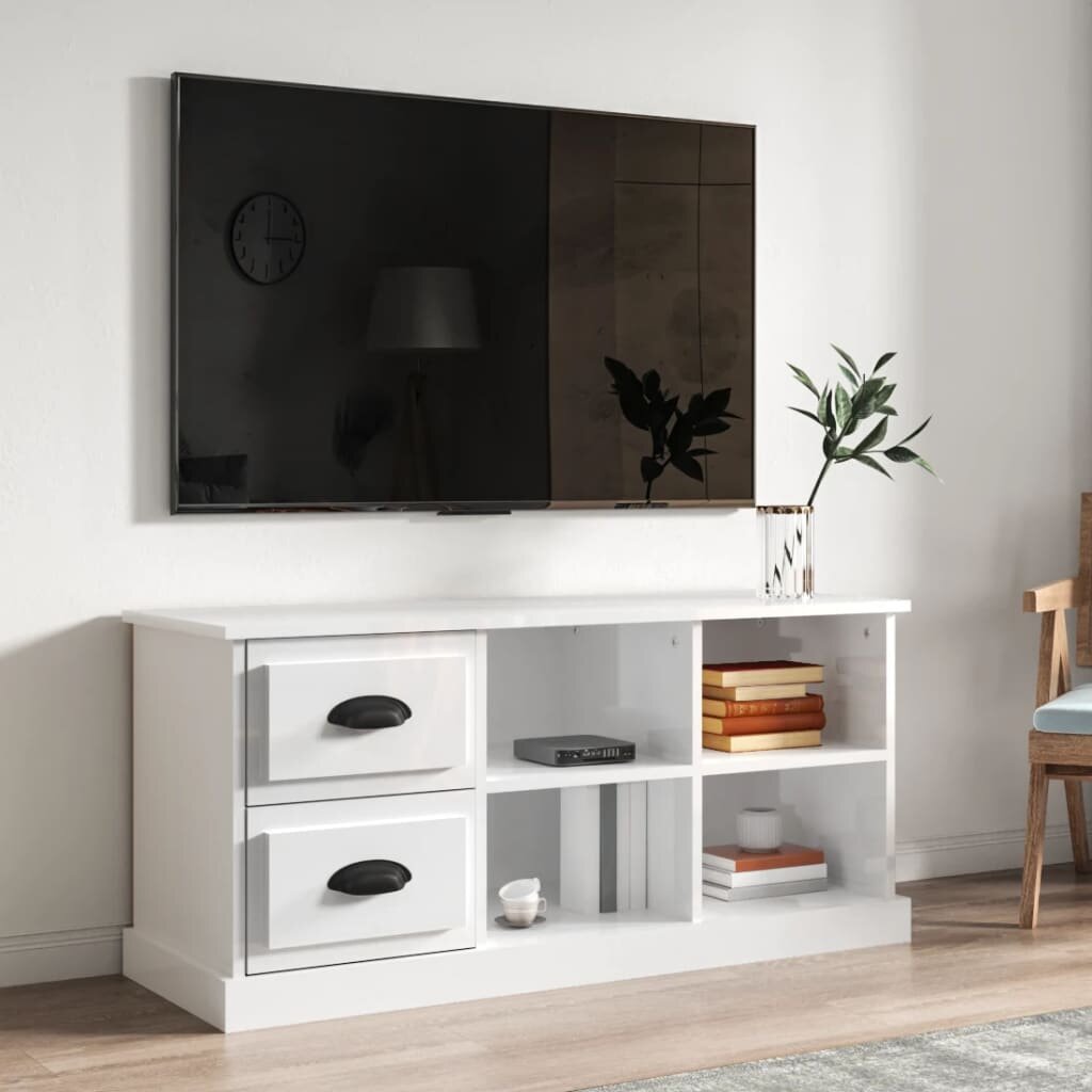 vidaXL ТВ шкаф бял гланц 102x355x475 см инженерно дърво