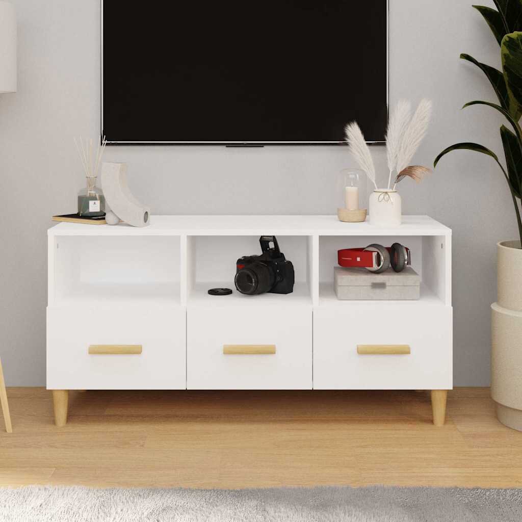 vidaXL ТВ шкаф бял гланц 102x36x50 см инженерно дърво