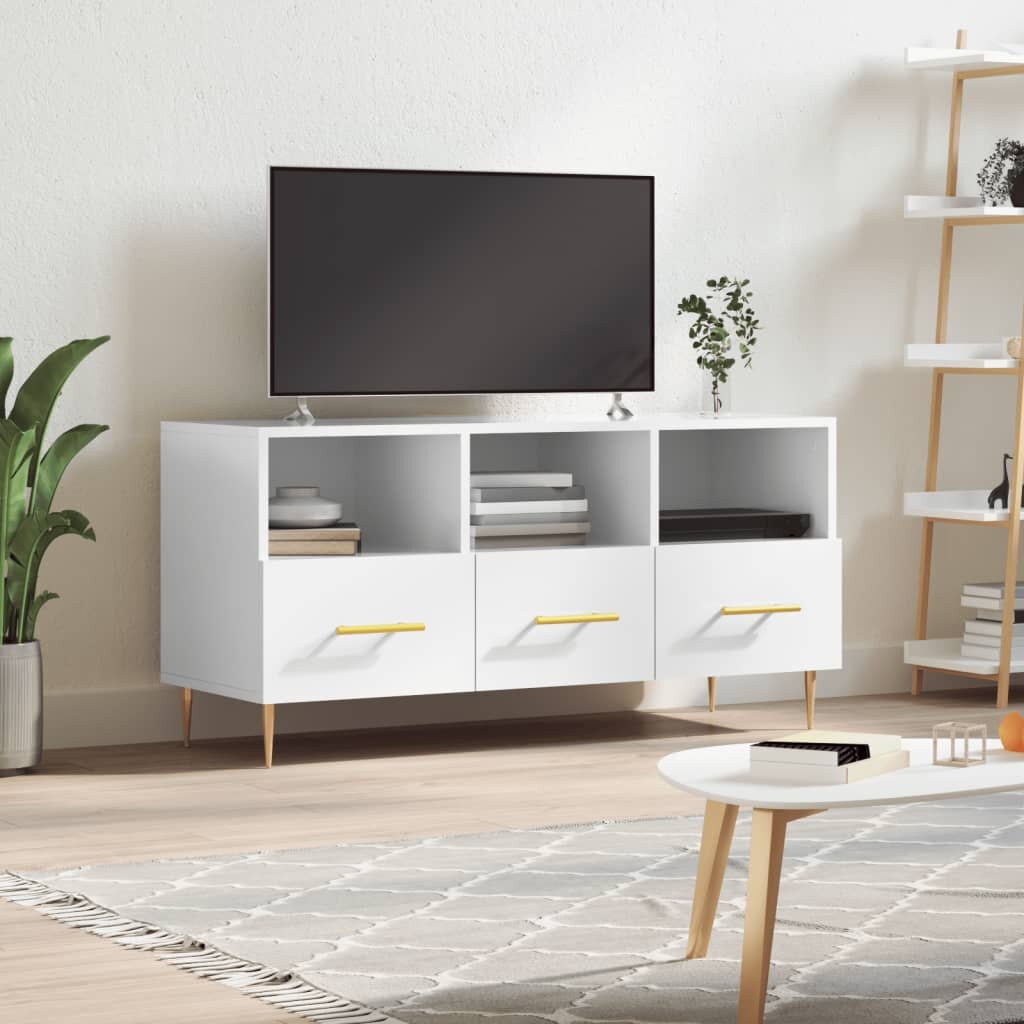 vidaXL ТВ шкаф бял гланц 102x36x50 см инженерно дърво