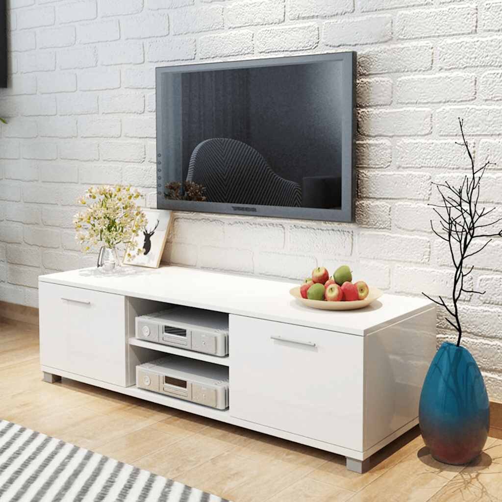 vidaXL ТВ шкаф бял гланц 120x405x35 см