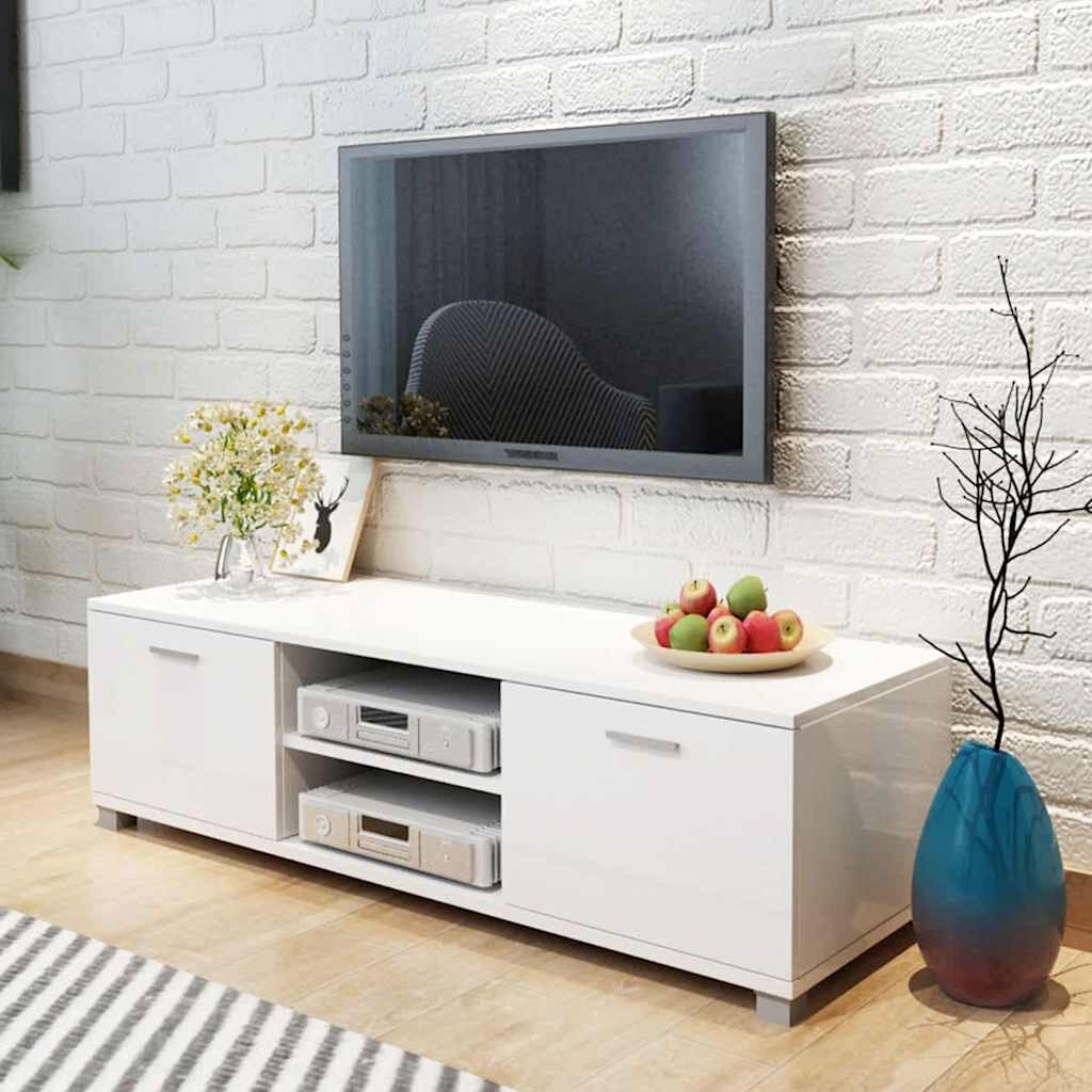 vidaXL ТВ шкаф бял гланц 140x405x35 см