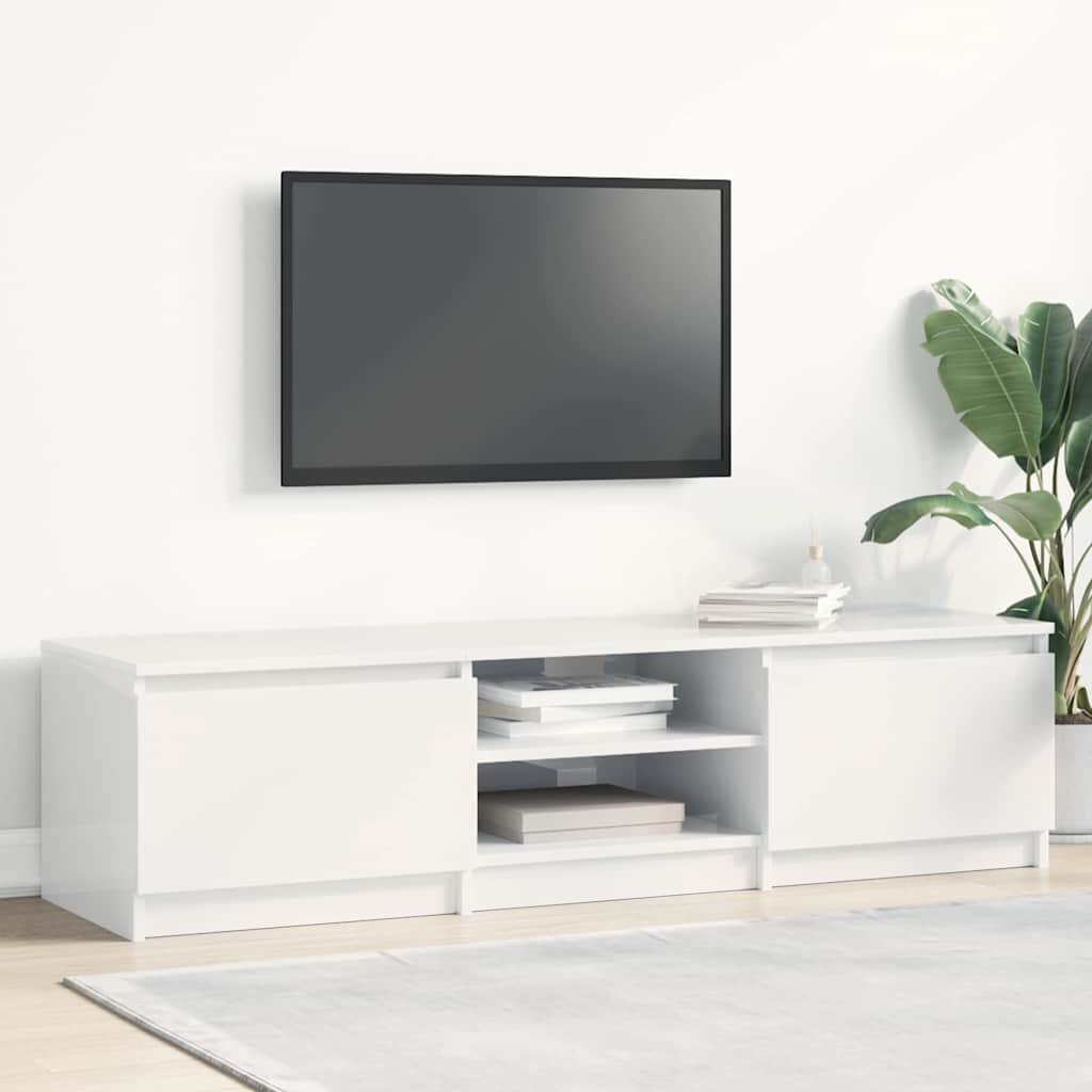 vidaXL ТВ шкаф бял гланц 140x40x355 см инженерно дърво