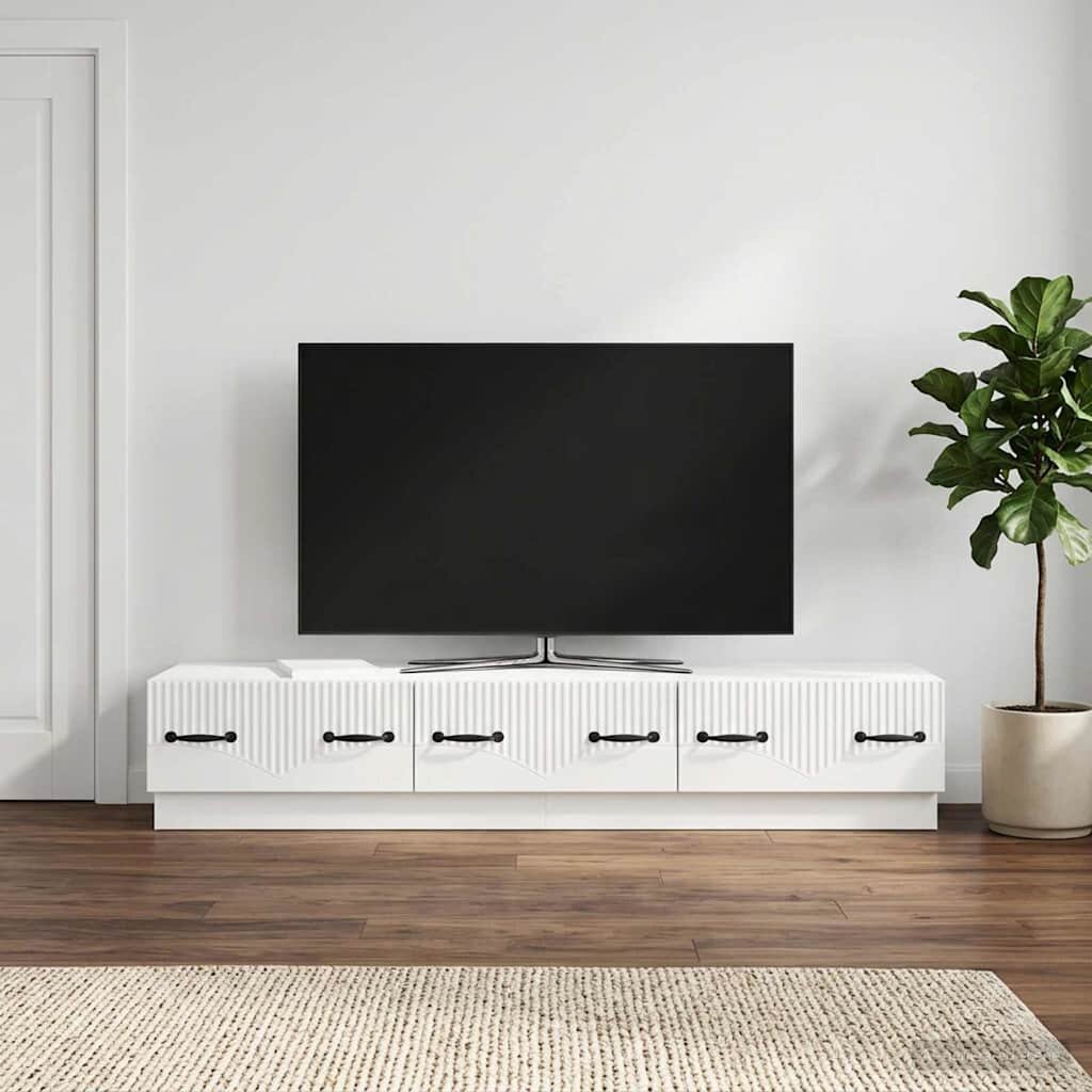 vidaXL ТВ шкаф Бял гланц 147 x 345 x 27 см Инженерна дървесина