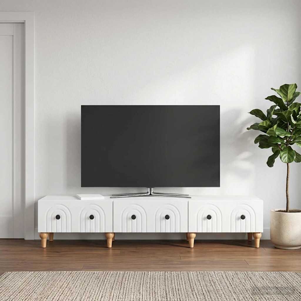 vidaXL ТВ шкаф Бял гланц 147 x 345 x 30 см Инженерна дървесина