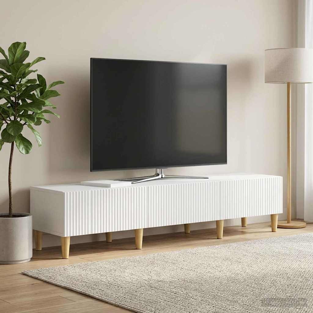 vidaXL ТВ шкаф Бял гланц 147 x 345 x 30 см Инженерна дървесина