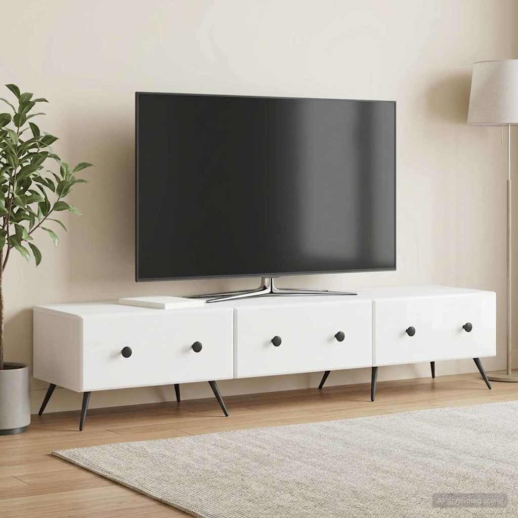vidaXL ТВ шкаф Бял гланц 147 x 345 x 30 см Инженерна дървесина