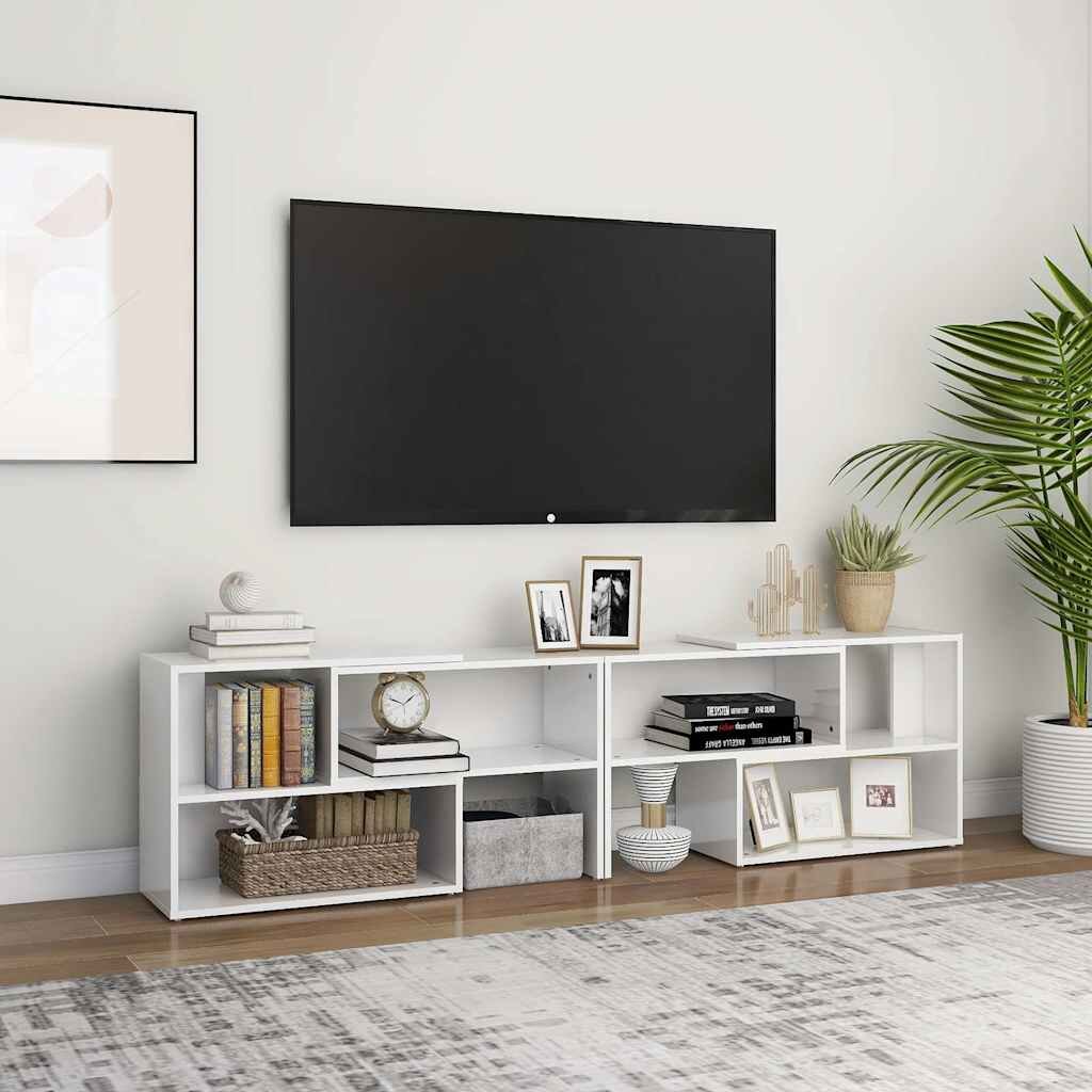 vidaXL ТВ шкаф бял гланц 149x30x52 см инженерно дърво