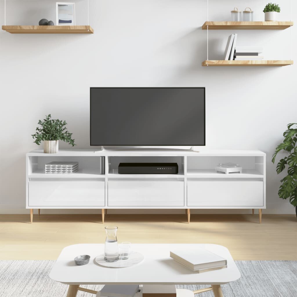 vidaXL ТВ шкаф бял гланц 150x30x445 см инженерно дърво