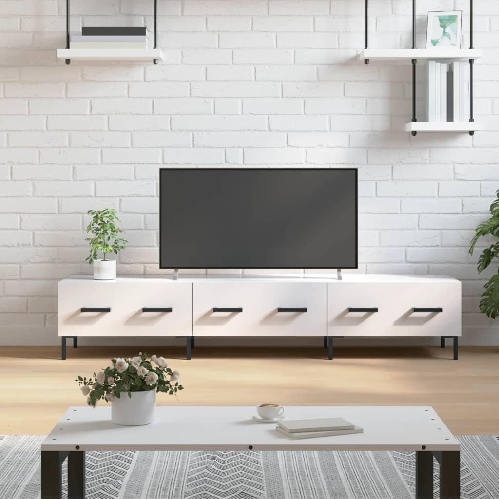 vidaXL ТВ шкаф бял гланц 150x36x30 см инженерно дърво