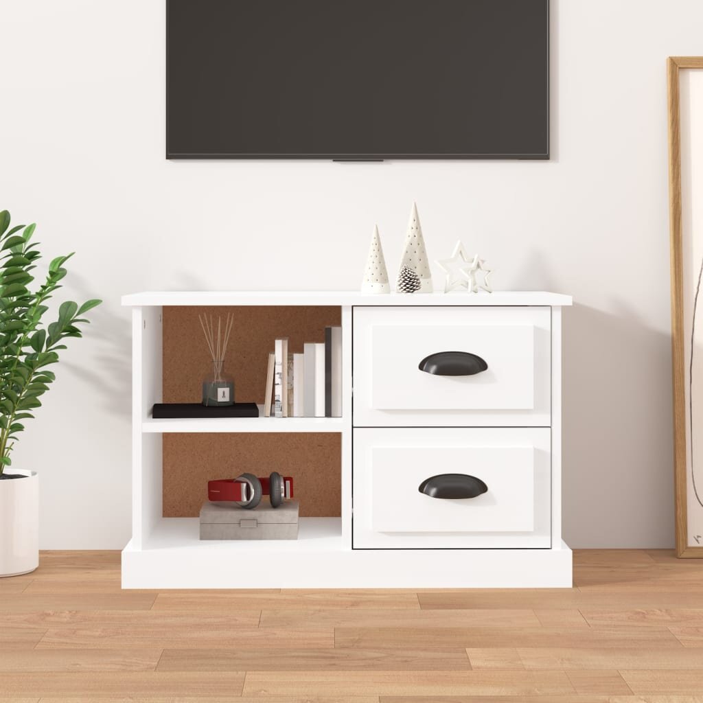 vidaXL ТВ шкаф бял гланц 73x355x475 см инженерно дърво