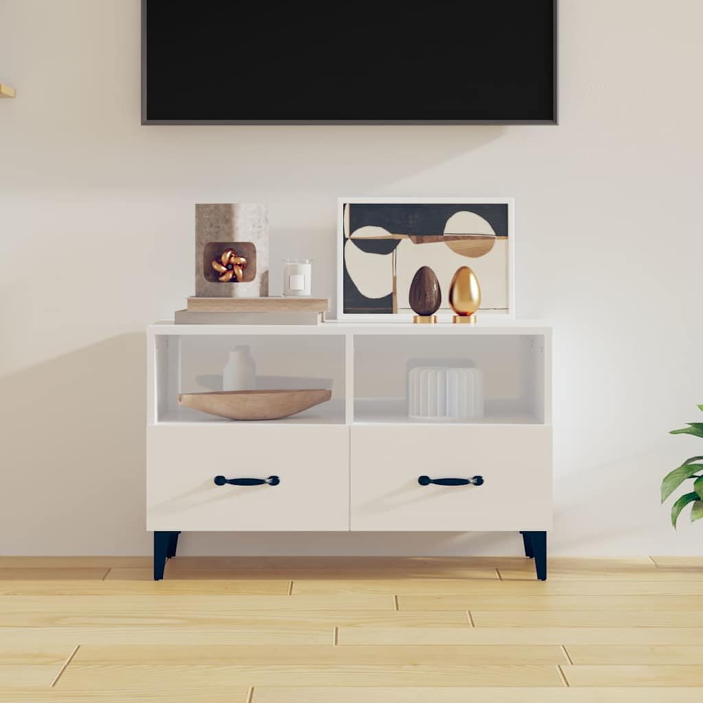vidaXL ТВ шкаф бял гланц 80x36x50 см инженерно дърво
