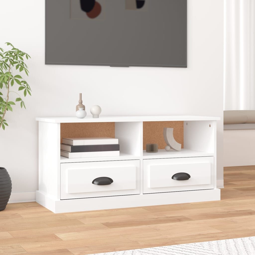 vidaXL ТВ шкаф бял гланц 93x355x45 см инженерно дърво
