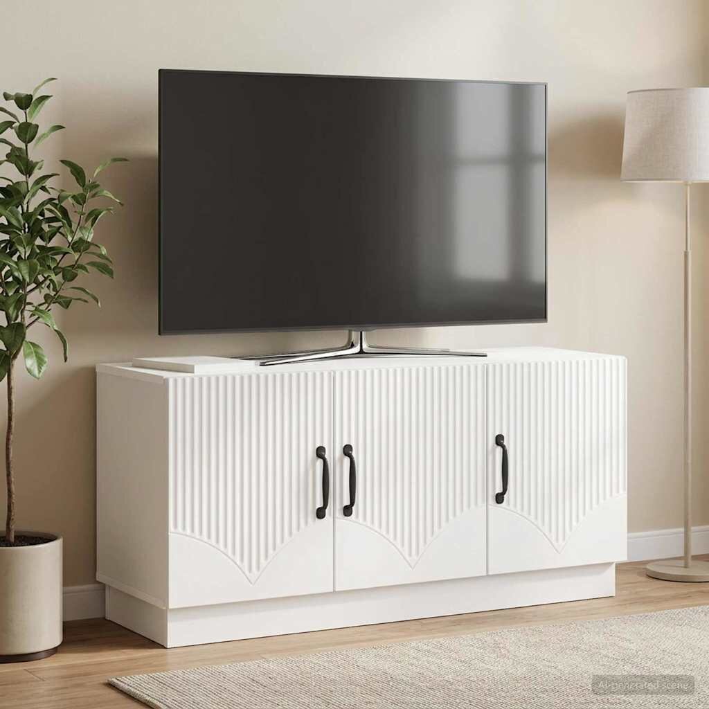 vidaXL ТВ шкаф Бял гланц 99 x 345 x 47 см Инженерна дървесина