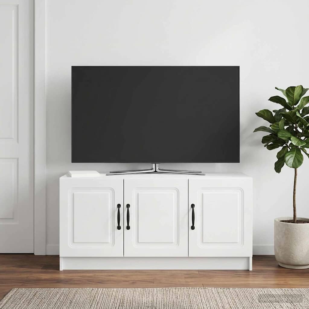 vidaXL ТВ шкаф Бял гланц 99 x 345 x 47 см Инженерна дървесина
