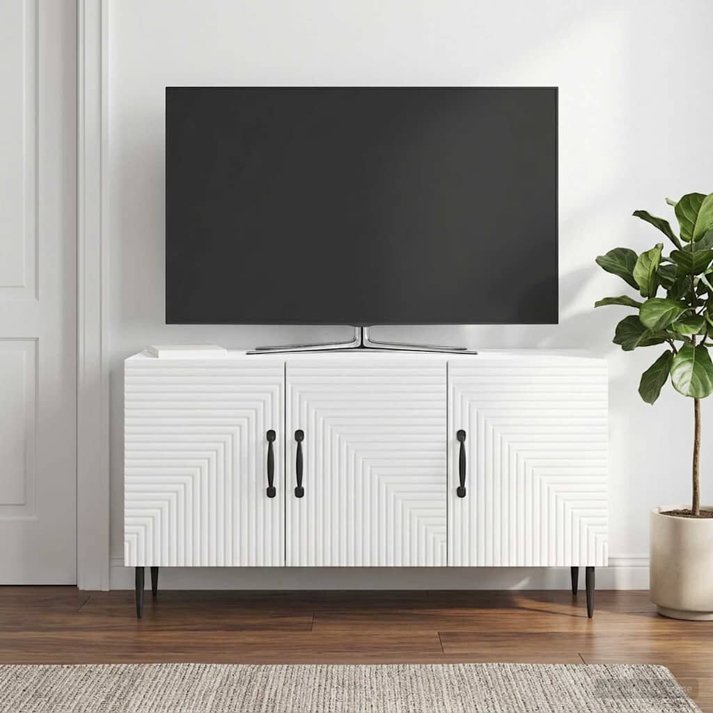 vidaXL ТВ шкаф Бял гланц 99 x 345 x 50 см Инженерна дървесина