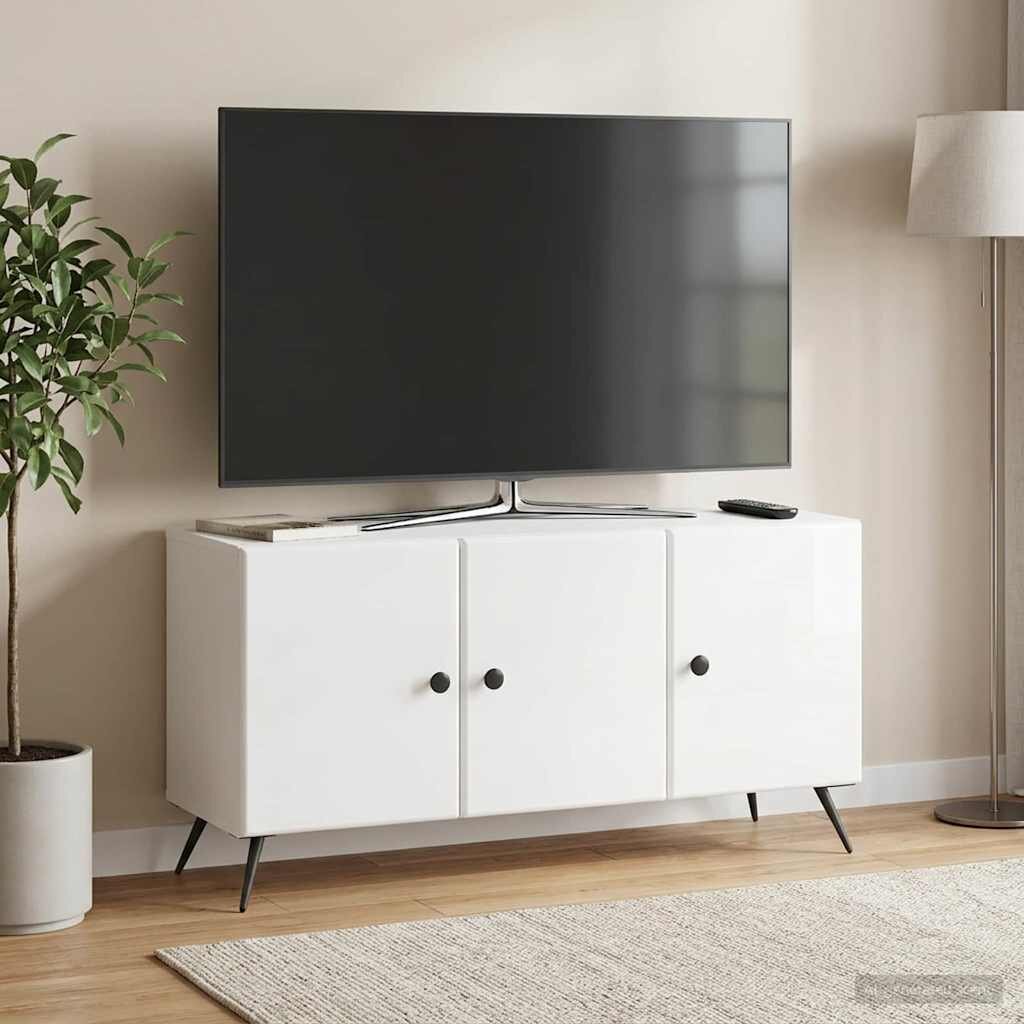 vidaXL ТВ шкаф Бял гланц 99 x 345 x 50 см Инженерна дървесина