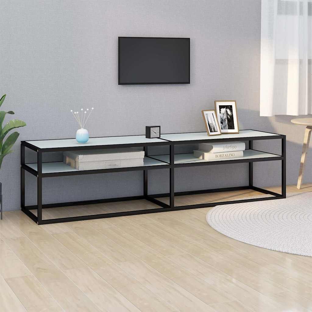 vidaXL ТВ шкаф бял мрамор 160x40x405 см закалено стъкло