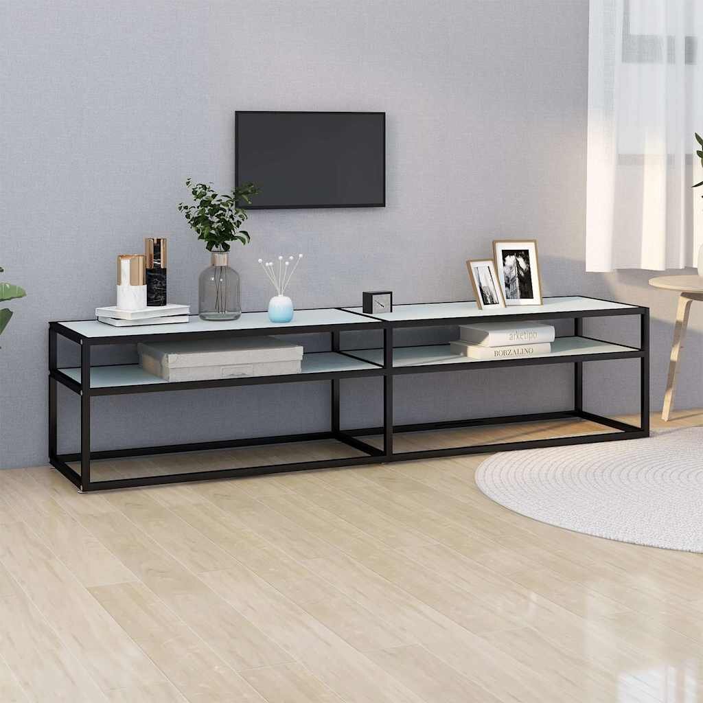 vidaXL ТВ шкаф бял мрамор 180x40x405 см закалено стъкло