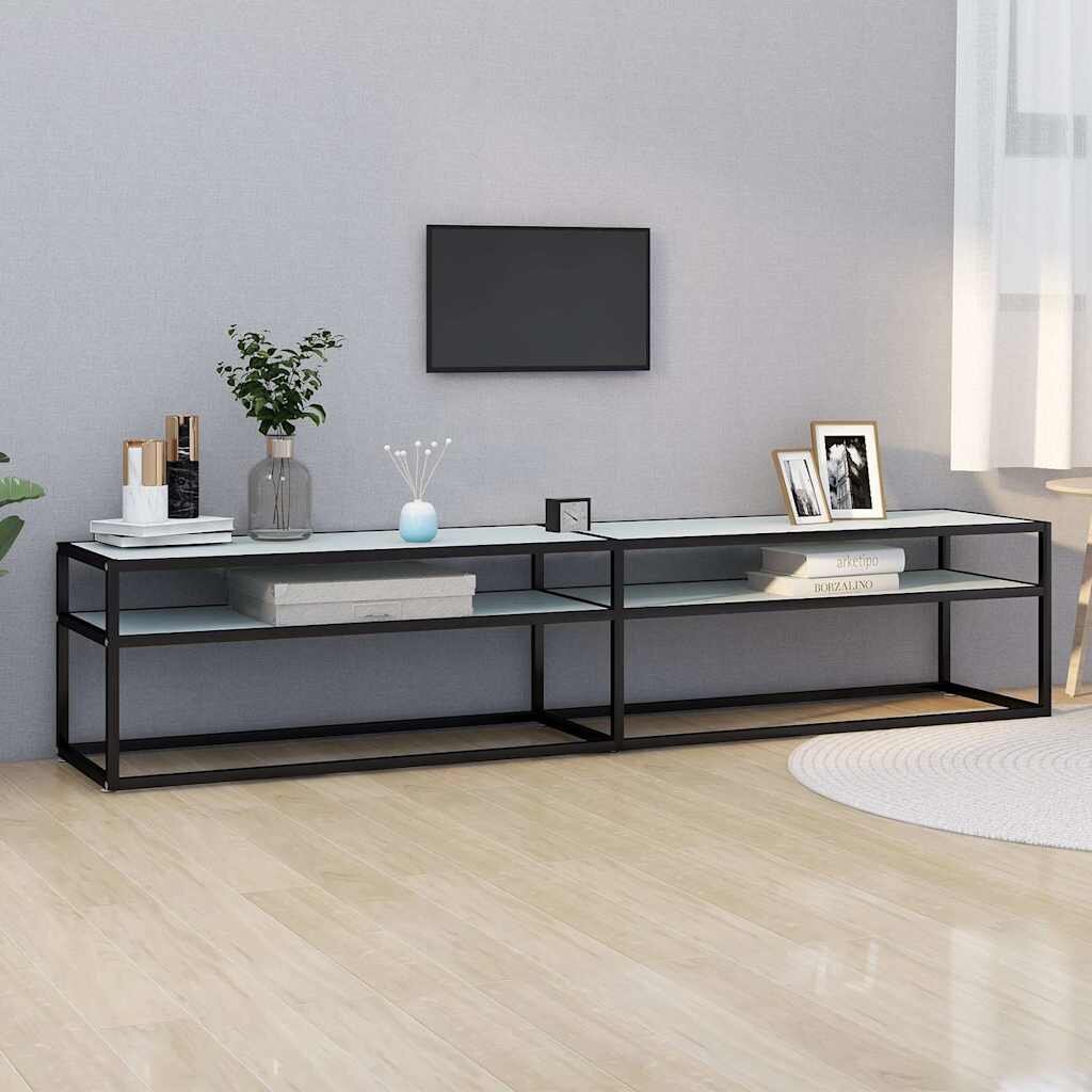 vidaXL ТВ шкаф бял мрамор 200x40x405 см закалено стъкло