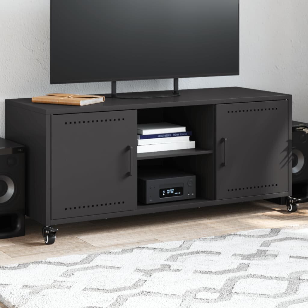 vidaXL ТВ шкаф черен 1005x39x435 см стомана