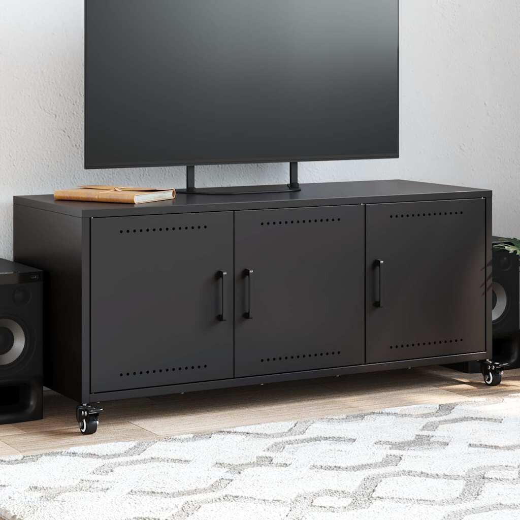 vidaXL ТВ шкаф черен 1005x39x435 см стомана