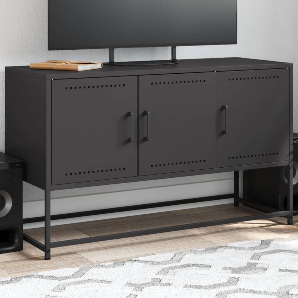 vidaXL ТВ шкаф черен 1005x39x605 см стомана