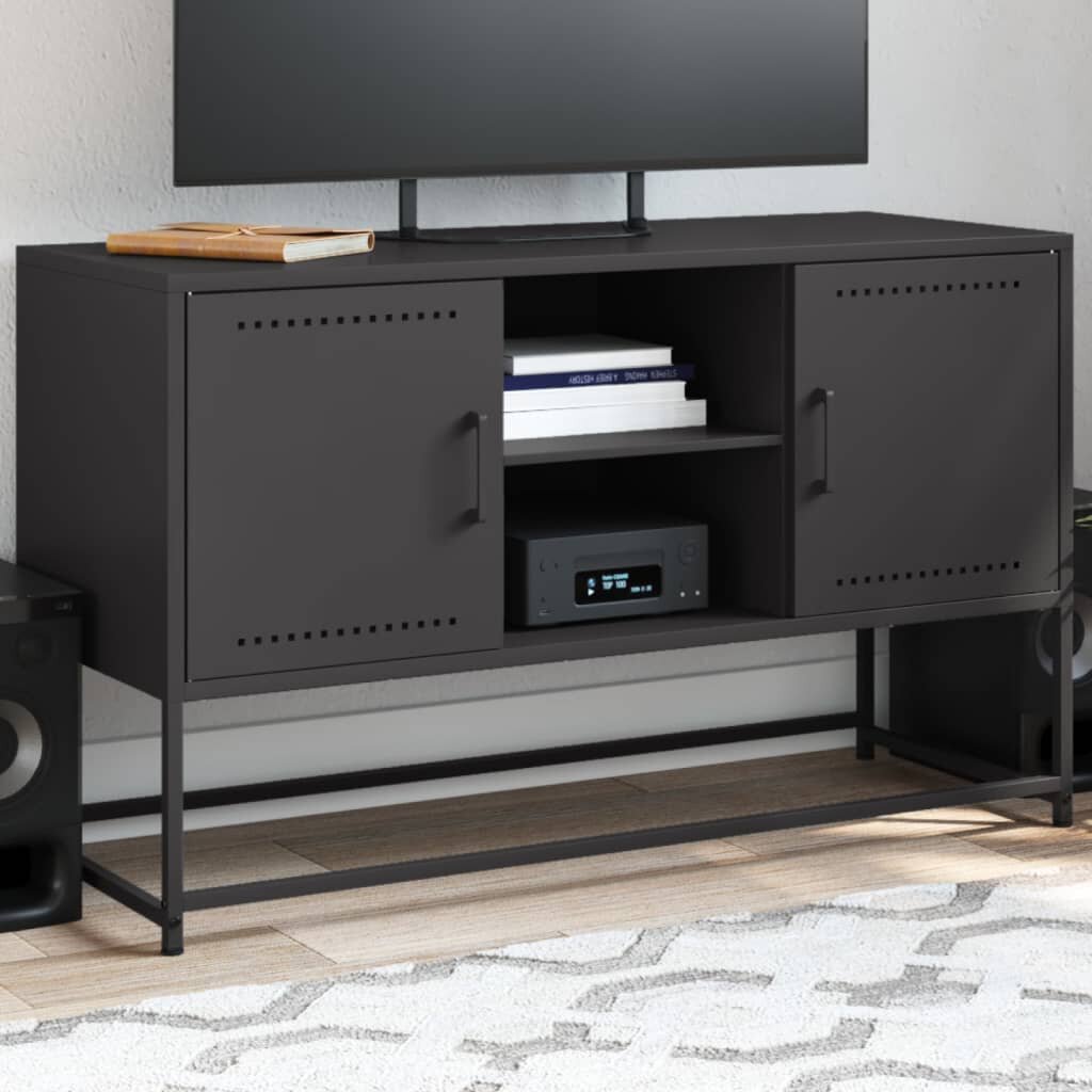 vidaXL ТВ шкаф черен 1005x39x605 см стомана