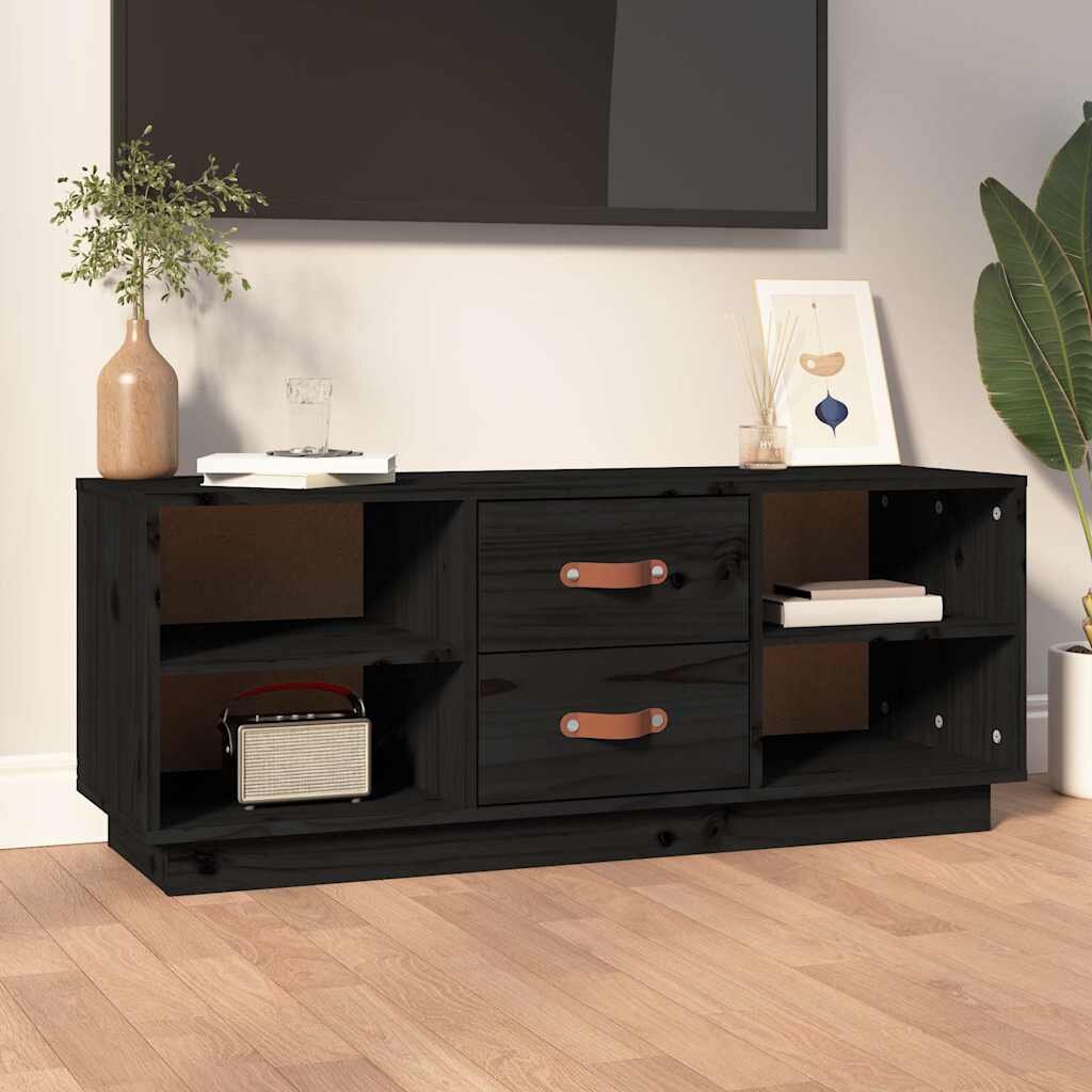 vidaXL ТВ шкаф черен 100x34x40 см бор масив